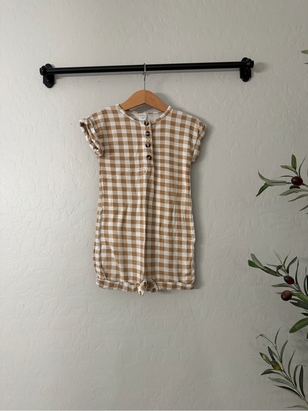 Lou Lou & Co Gingham Short Sleeve Baby Romper - Brown & White